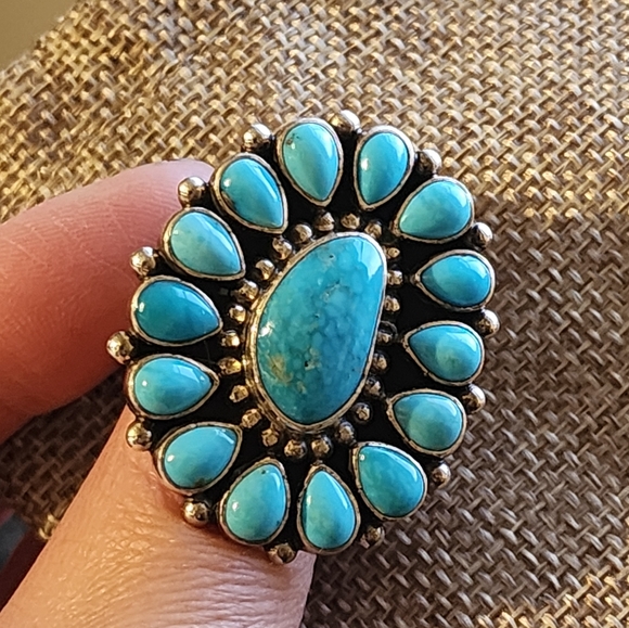 Native American Kingman And Sleeping Beauty Turquoise Adjustable Ring - Picture 4 of 9